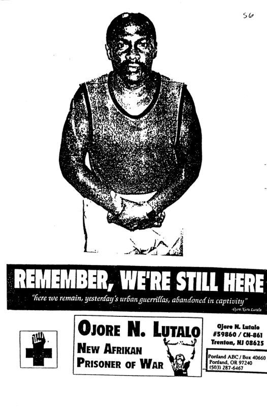 su Ojore N Lutale #59860 / CN-861 Trenton, NJ 08625 New Armmm Prisoner of War 1503)287-6467